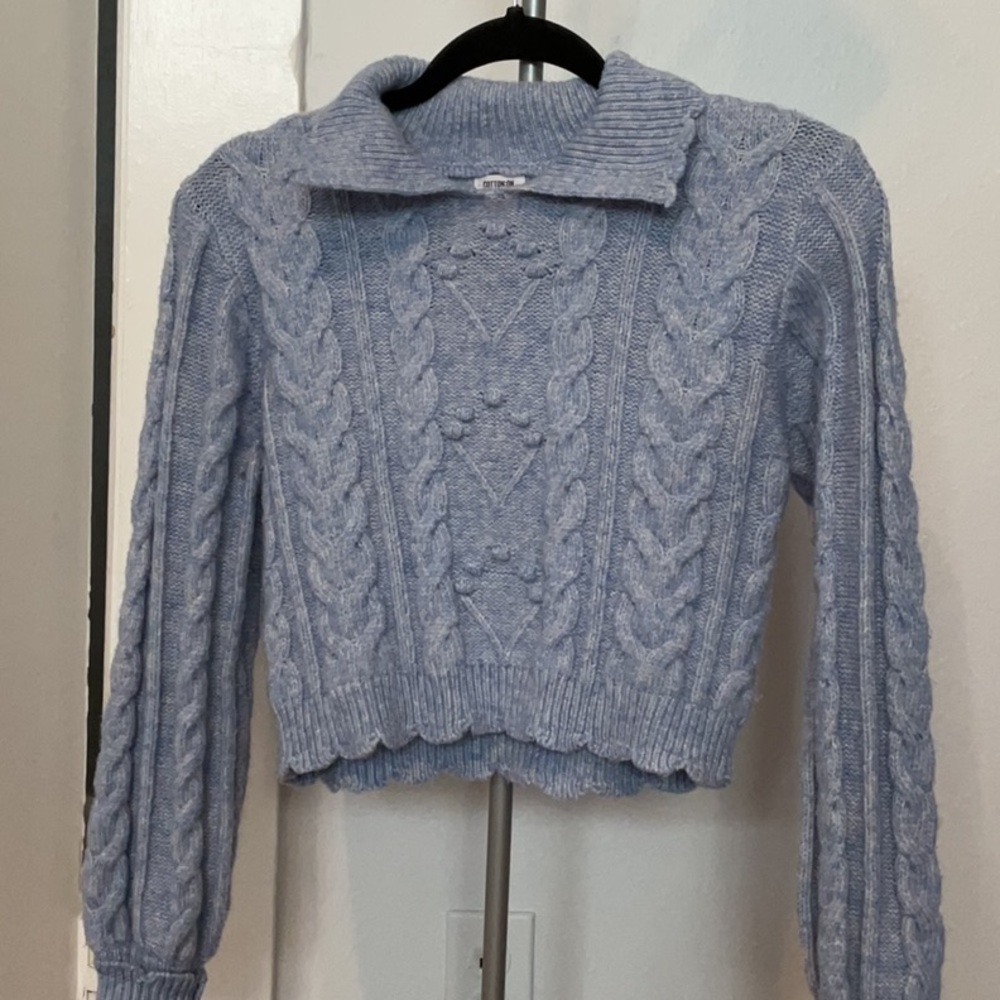 Cotton On blue crop cable-knit sweater